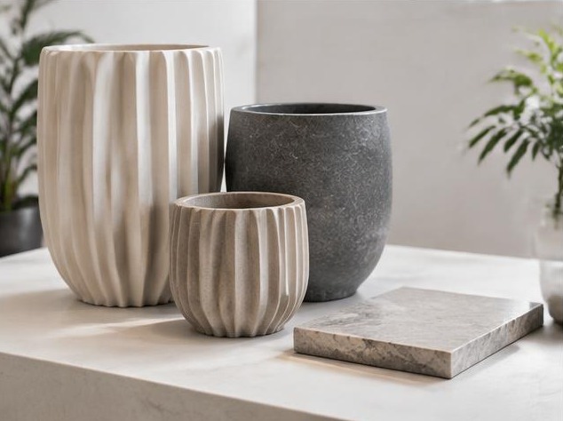Premium sculptural ceramic and stone planters